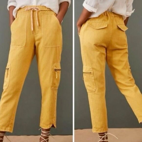 PILCRO x ANTHROPOLOGIE | Cottage Utility Joggers Pants Mustard Yellow | Small - Picture 1 of 9